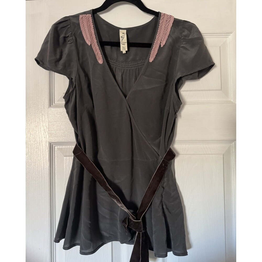 Beautiful Blushing Avian silk blouse from Anthropologie by Floreat.